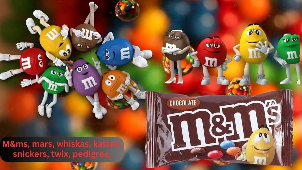 M&ms, mars, whiskas, katten, snickers, twix, pedigree,